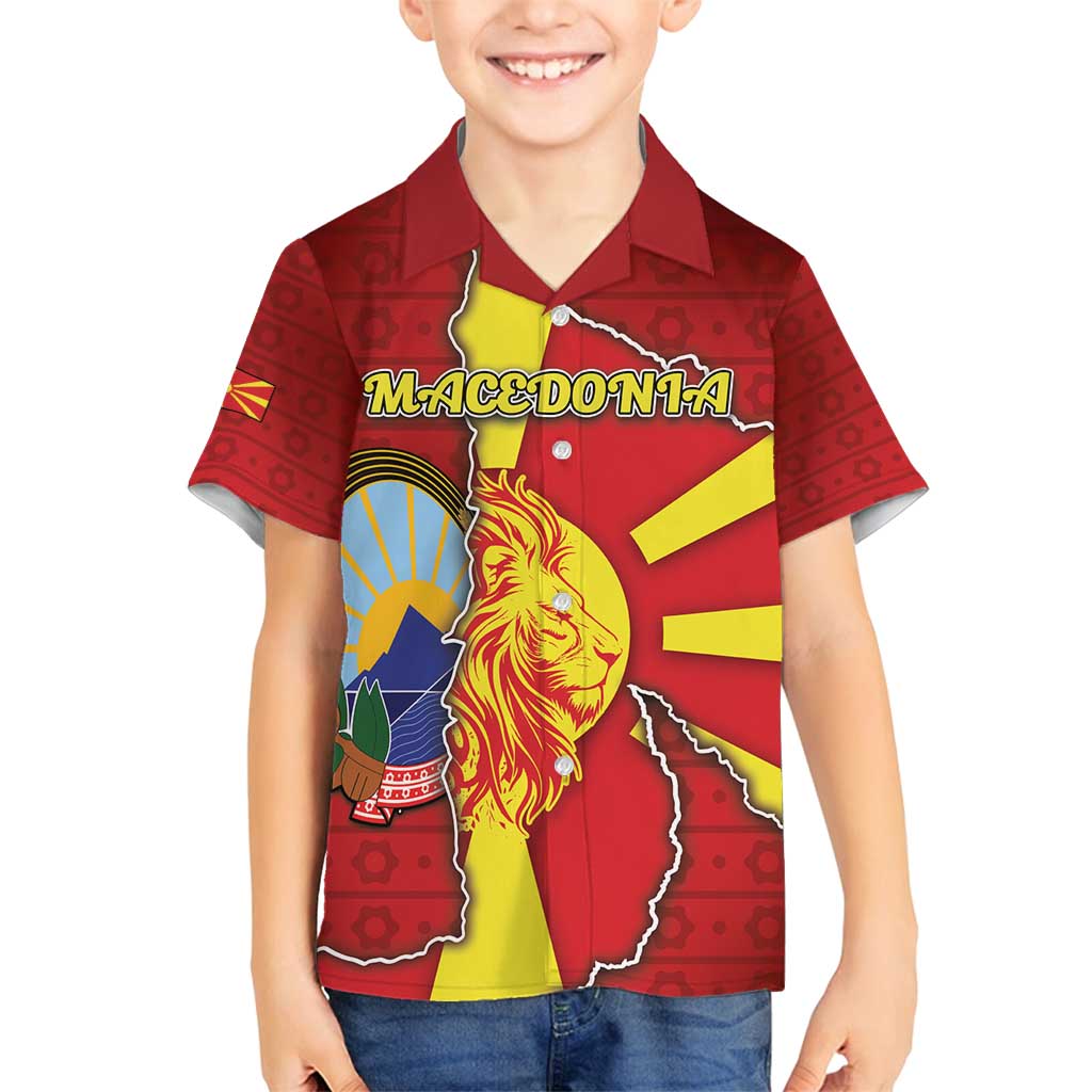 Personalized North Macedonia Family Matching Off Shoulder Short Dress and Hawaiian Shirt National Emblem With Lion - Wonder Print Shop