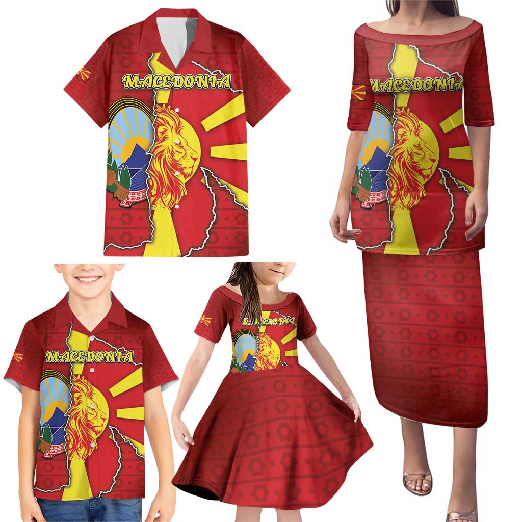 Personalized North Macedonia Family Matching Puletasi and Hawaiian Shirt National Emblem With Lion - Wonder Print Shop
