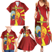 Personalized North Macedonia Family Matching Summer Maxi Dress and Hawaiian Shirt National Emblem With Lion - Wonder Print Shop