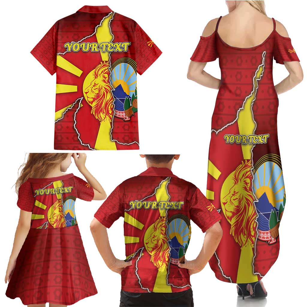 Personalized North Macedonia Family Matching Summer Maxi Dress and Hawaiian Shirt National Emblem With Lion - Wonder Print Shop