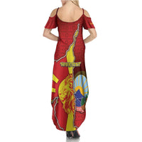 Personalized North Macedonia Family Matching Summer Maxi Dress and Hawaiian Shirt National Emblem With Lion - Wonder Print Shop