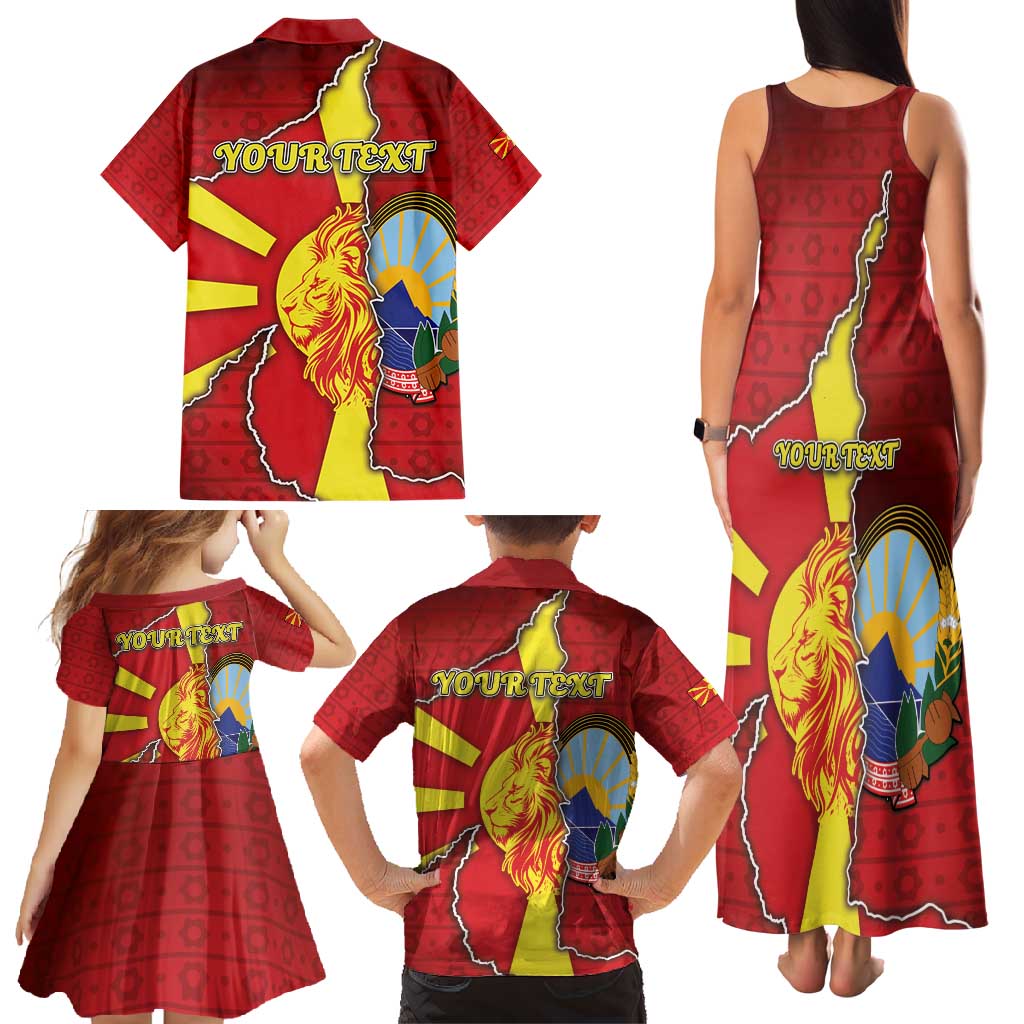 Personalized North Macedonia Family Matching Tank Maxi Dress and Hawaiian Shirt National Emblem With Lion - Wonder Print Shop