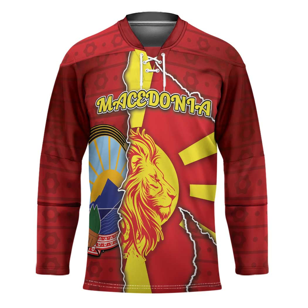 Personalized North Macedonia Hockey Jersey National Emblem With Lion - Wonder Print Shop