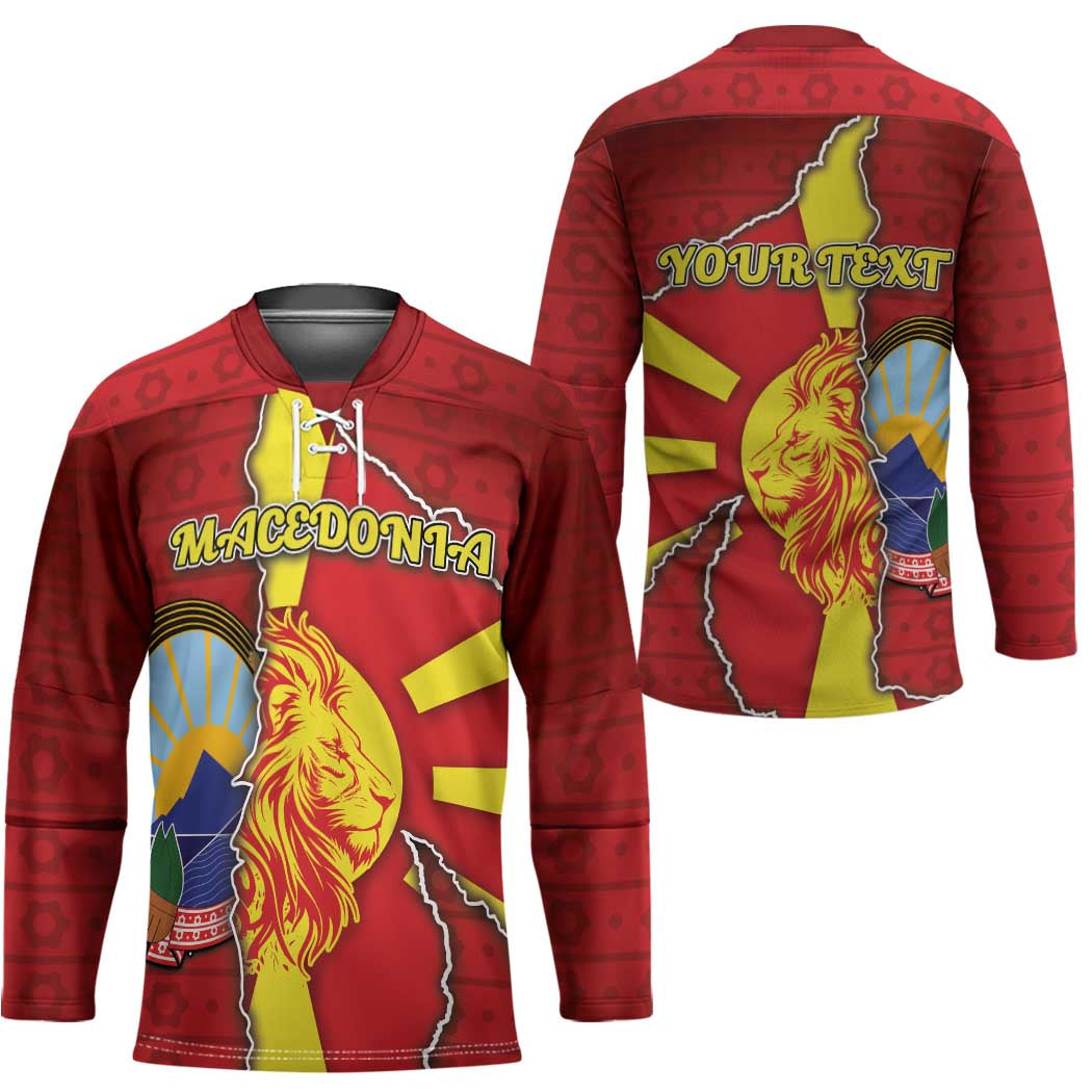 Personalized North Macedonia Hockey Jersey National Emblem With Lion - Wonder Print Shop