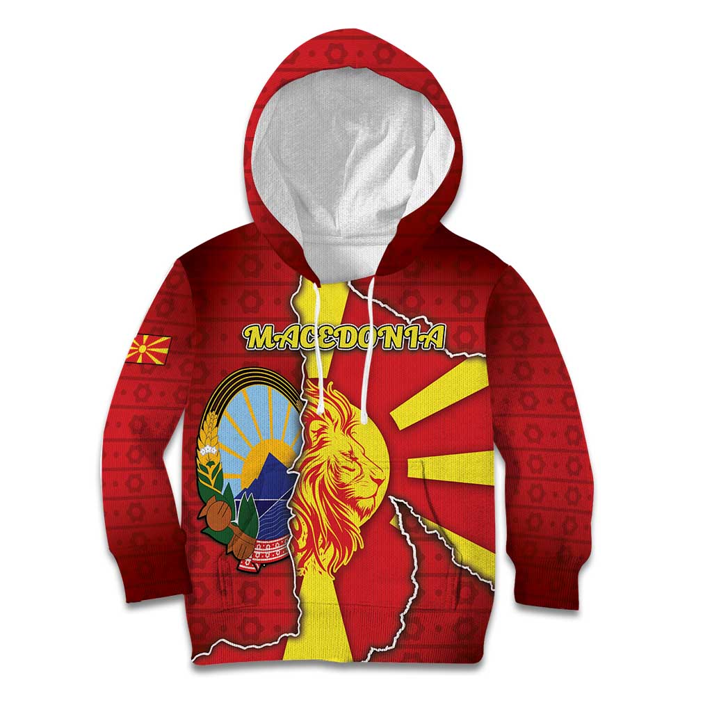 Personalized North Macedonia Kid Hoodie National Emblem With Lion - Wonder Print Shop