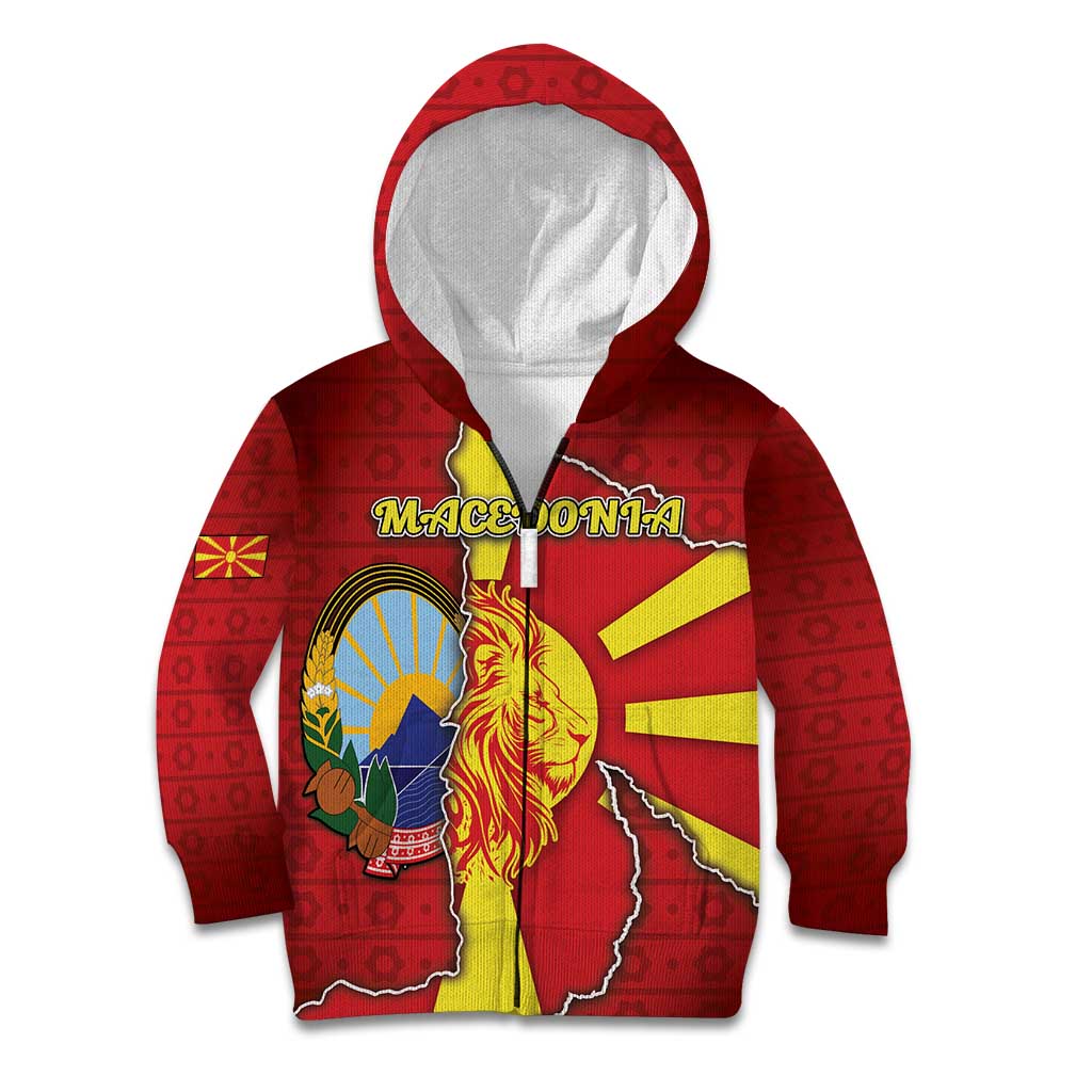 Personalized North Macedonia Kid Hoodie National Emblem With Lion - Wonder Print Shop
