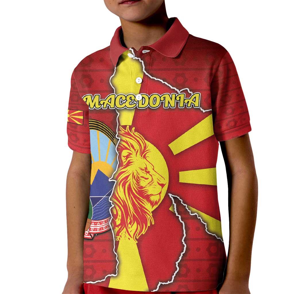 Personalized North Macedonia Kid Polo Shirt National Emblem With Lion - Wonder Print Shop
