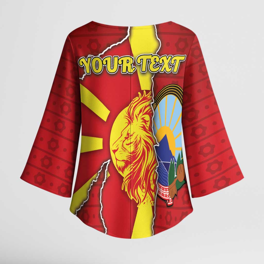Personalized North Macedonia Kimono Sleeve Blouse National Emblem With Lion - Wonder Print Shop