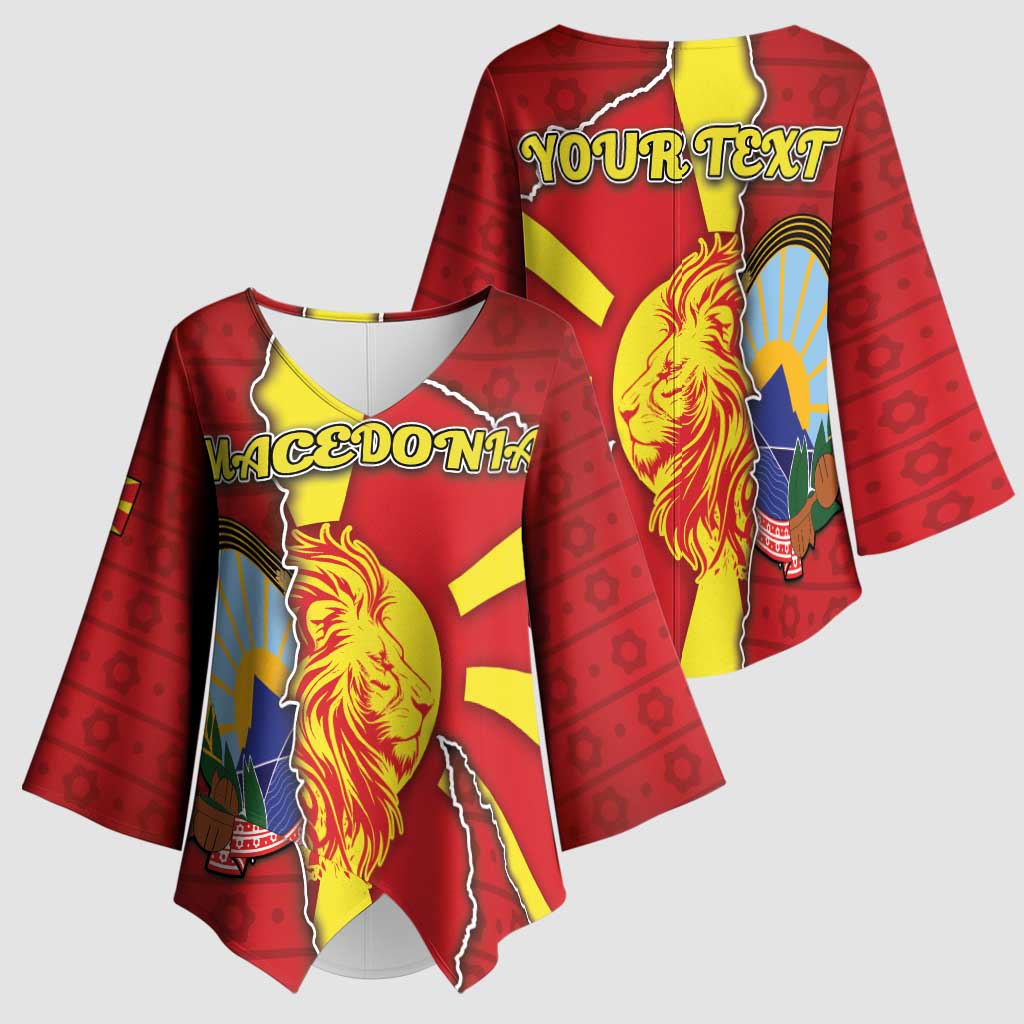 Personalized North Macedonia Kimono Sleeve Blouse National Emblem With Lion - Wonder Print Shop