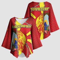 Personalized North Macedonia Kimono Sleeve Blouse National Emblem With Lion - Wonder Print Shop