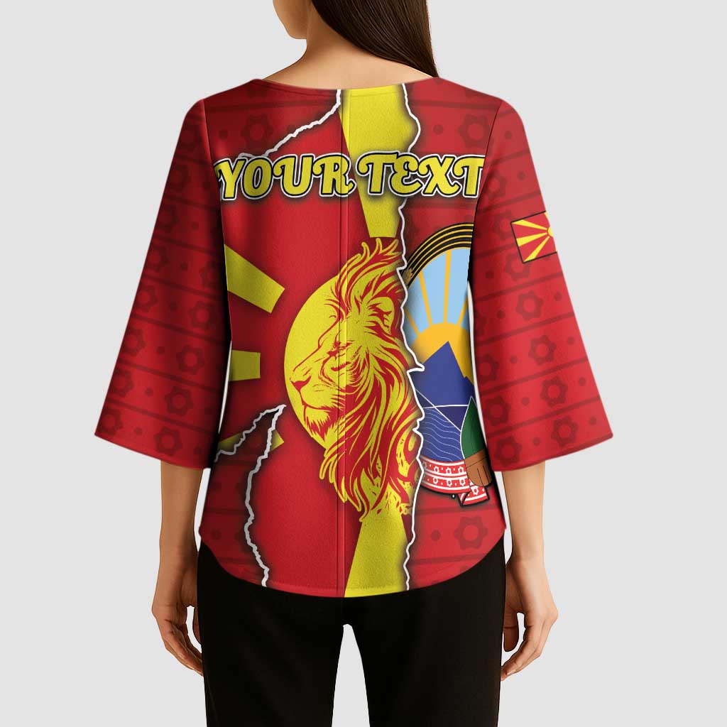 Personalized North Macedonia Kimono Sleeve Blouse National Emblem With Lion - Wonder Print Shop