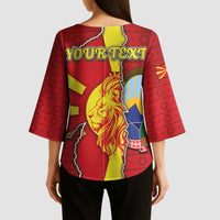 Personalized North Macedonia Kimono Sleeve Blouse National Emblem With Lion - Wonder Print Shop