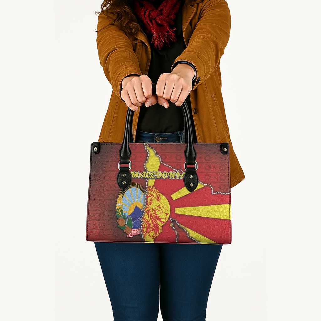 North Macedonia Leather Bag National Emblem With Lion - Wonder Print Shop