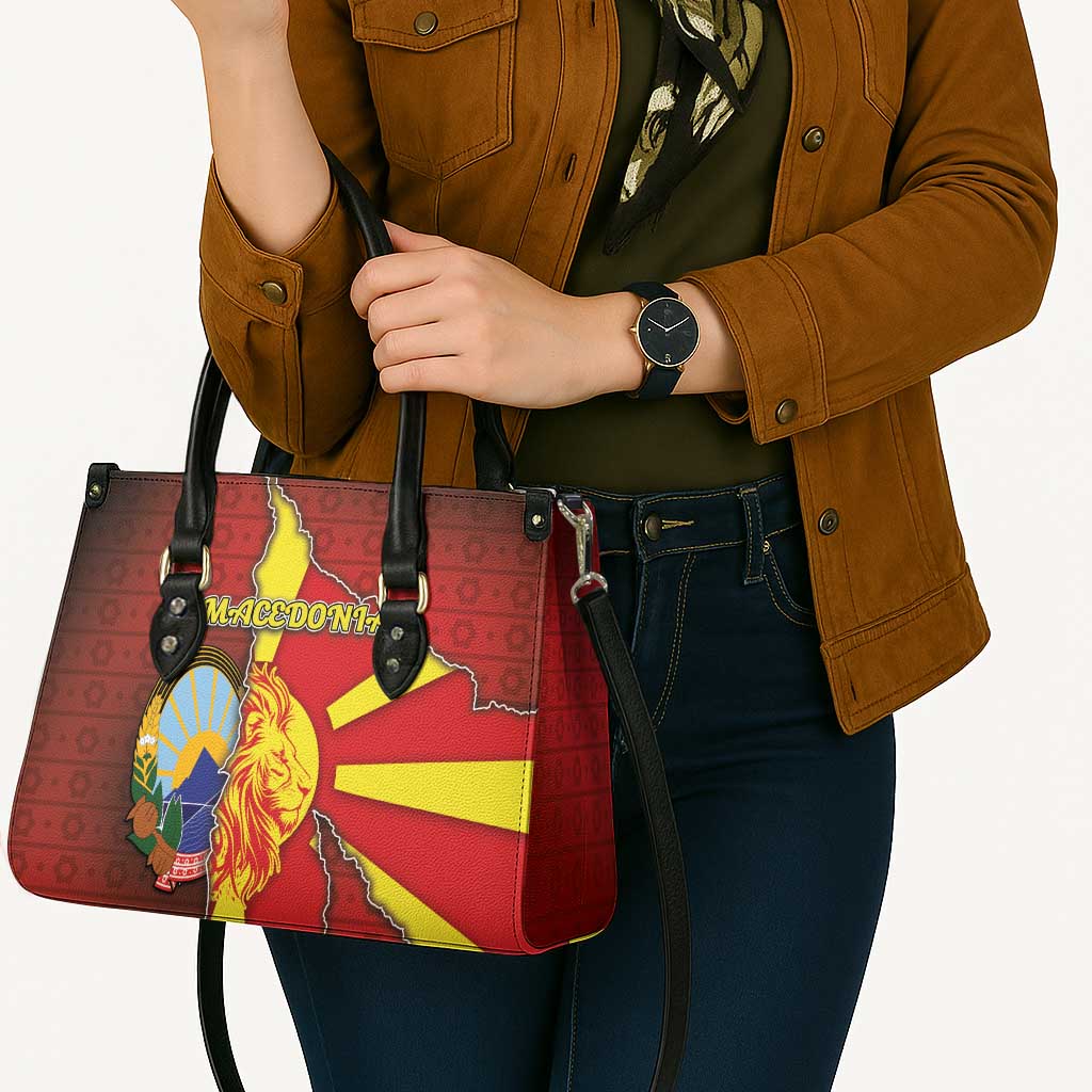 North Macedonia Leather Bag National Emblem With Lion - Wonder Print Shop