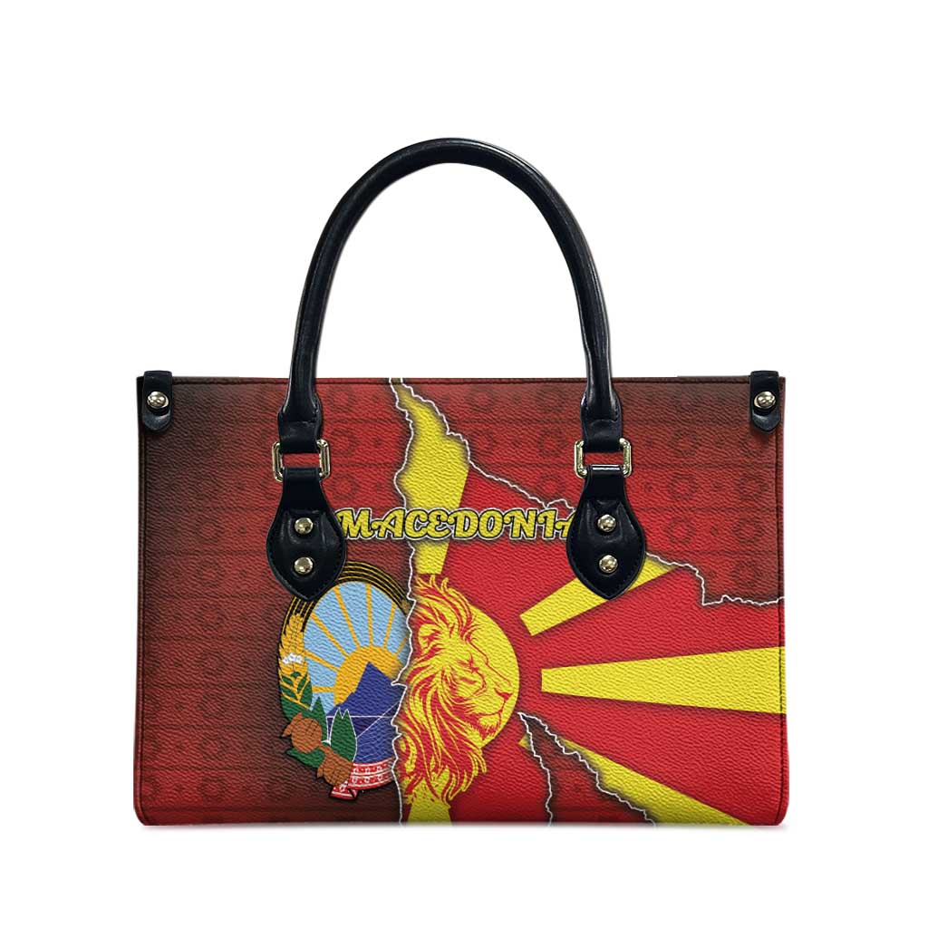 North Macedonia Leather Bag National Emblem With Lion - Wonder Print Shop