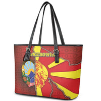 North Macedonia Leather Tote Bag National Emblem With Lion - Wonder Print Shop