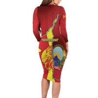 Personalized North Macedonia Long Sleeve Bodycon Dress National Emblem With Lion - Wonder Print Shop
