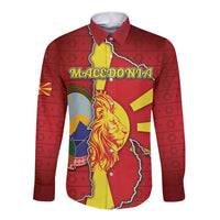 Personalized North Macedonia Long Sleeve Button Shirt National Emblem With Lion - Wonder Print Shop