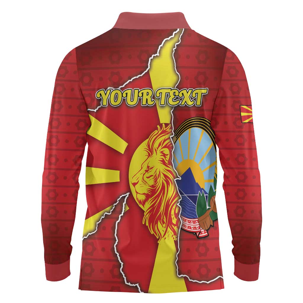 Personalized North Macedonia Long Sleeve Polo Shirt National Emblem With Lion - Wonder Print Shop