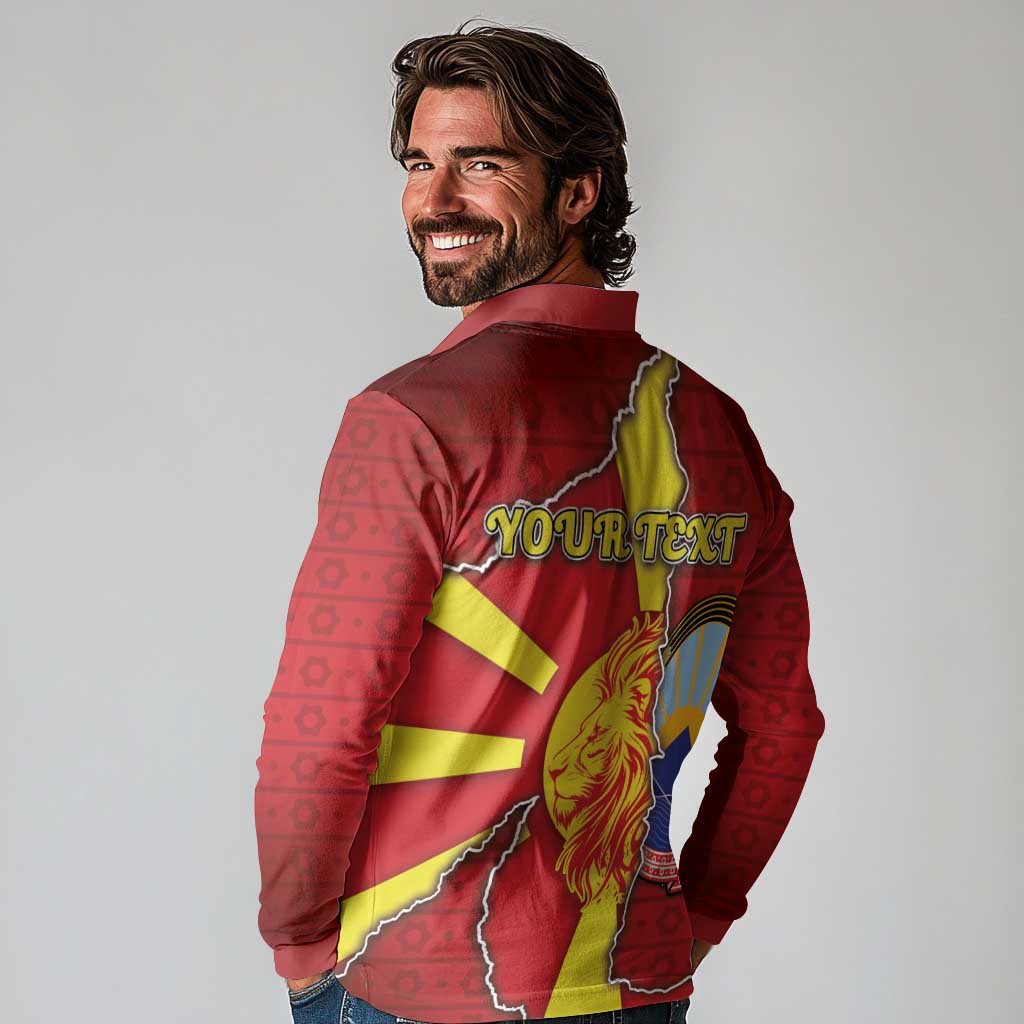 Personalized North Macedonia Long Sleeve Polo Shirt National Emblem With Lion - Wonder Print Shop