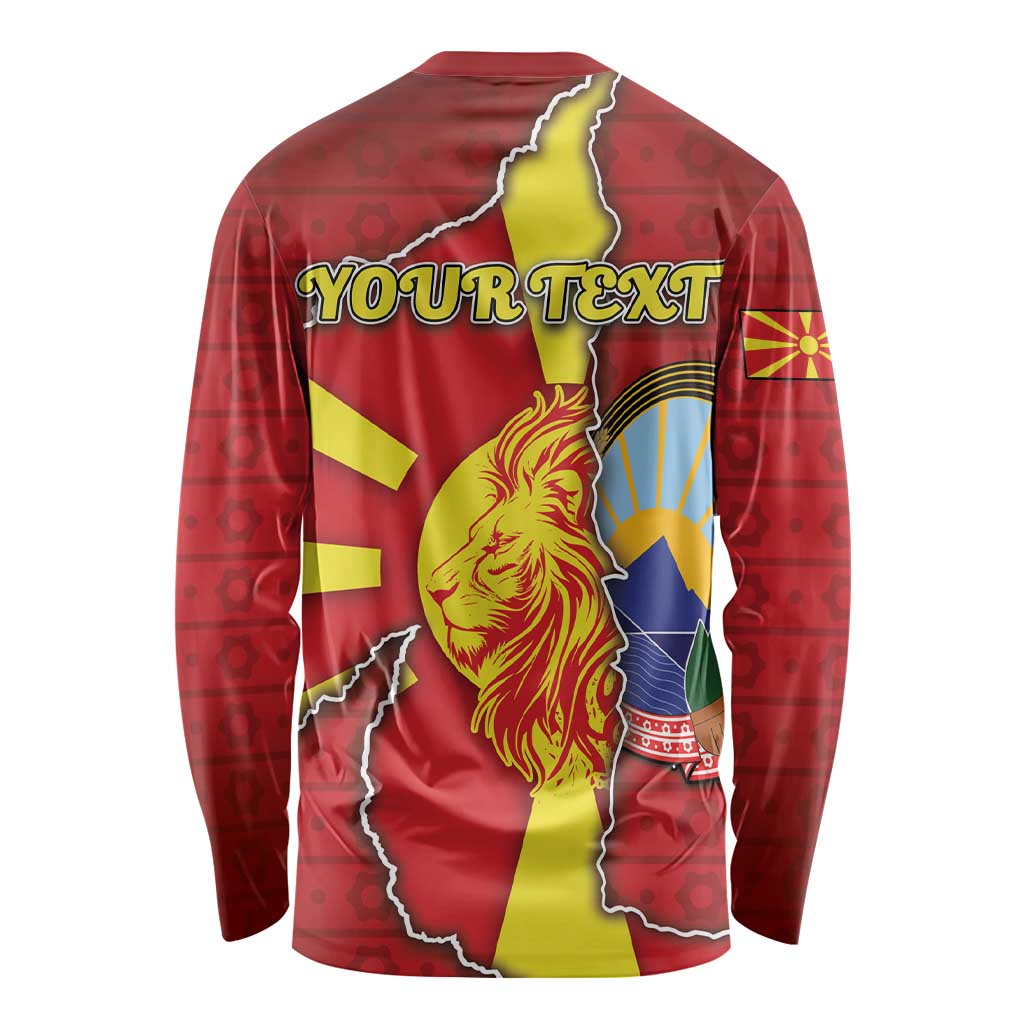 Personalized North Macedonia Long Sleeve Shirt National Emblem With Lion - Wonder Print Shop