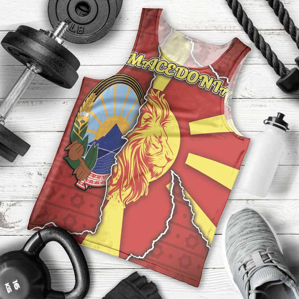 Personalized North Macedonia Men Tank Top National Emblem With Lion - Wonder Print Shop
