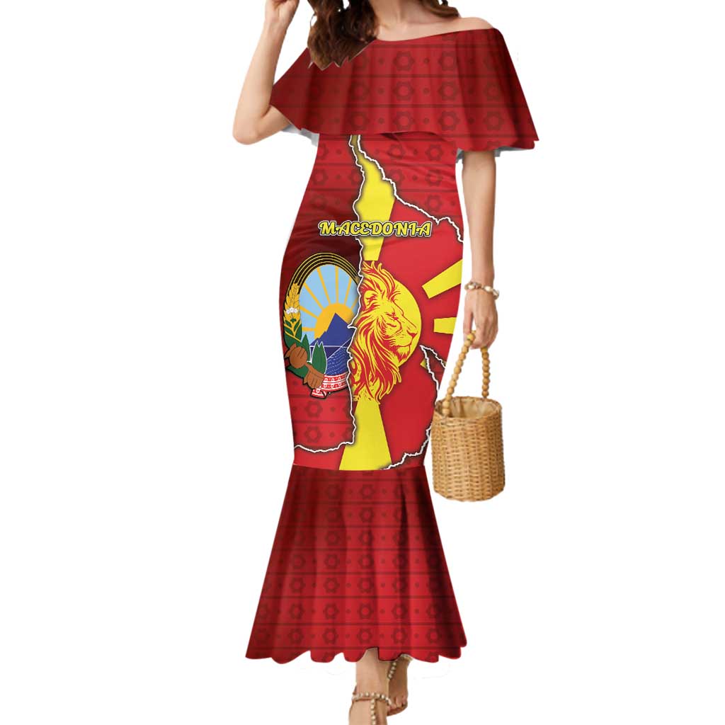 Personalized North Macedonia Mermaid Dress National Emblem With Lion - Wonder Print Shop