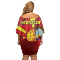 Personalized North Macedonia Off Shoulder Short Dress National Emblem With Lion - Wonder Print Shop