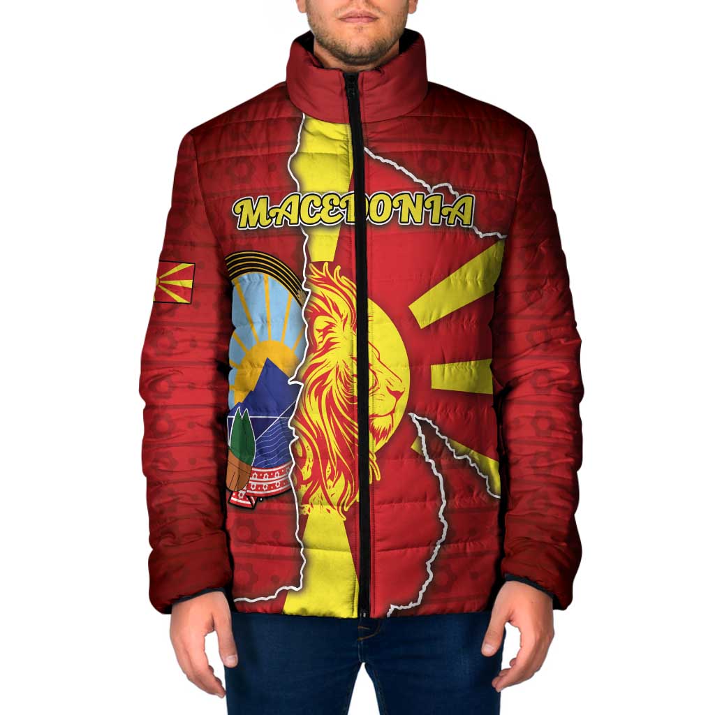 Personalized North Macedonia Padded Jacket National Emblem With Lion - Wonder Print Shop
