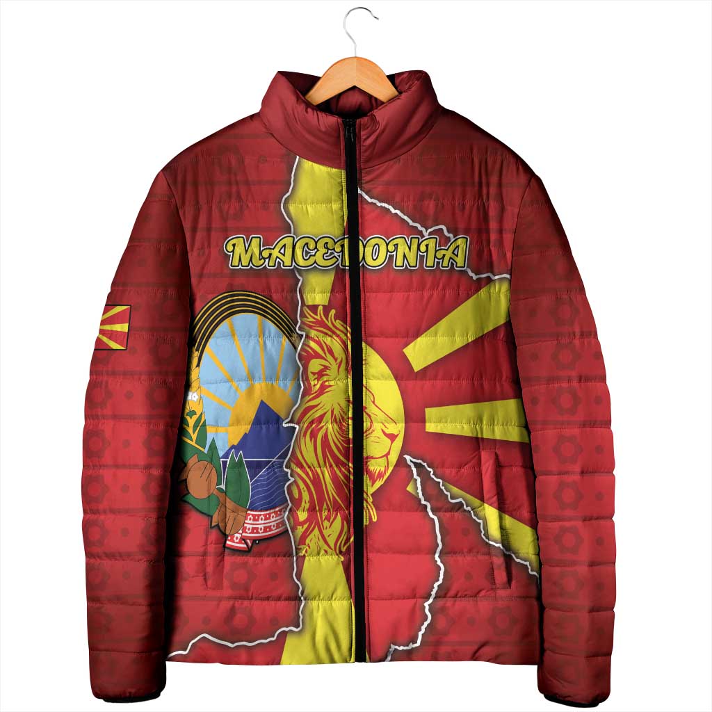 Personalized North Macedonia Padded Jacket National Emblem With Lion - Wonder Print Shop