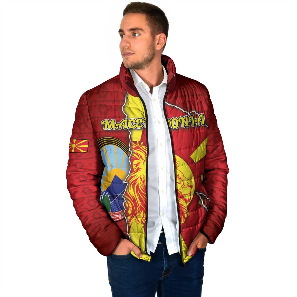 Personalized North Macedonia Padded Jacket National Emblem With Lion - Wonder Print Shop