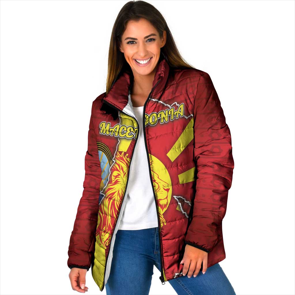 Personalized North Macedonia Padded Jacket National Emblem With Lion - Wonder Print Shop