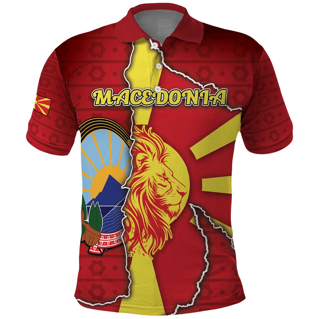Personalized North Macedonia Polo Shirt National Emblem With Lion - Wonder Print Shop