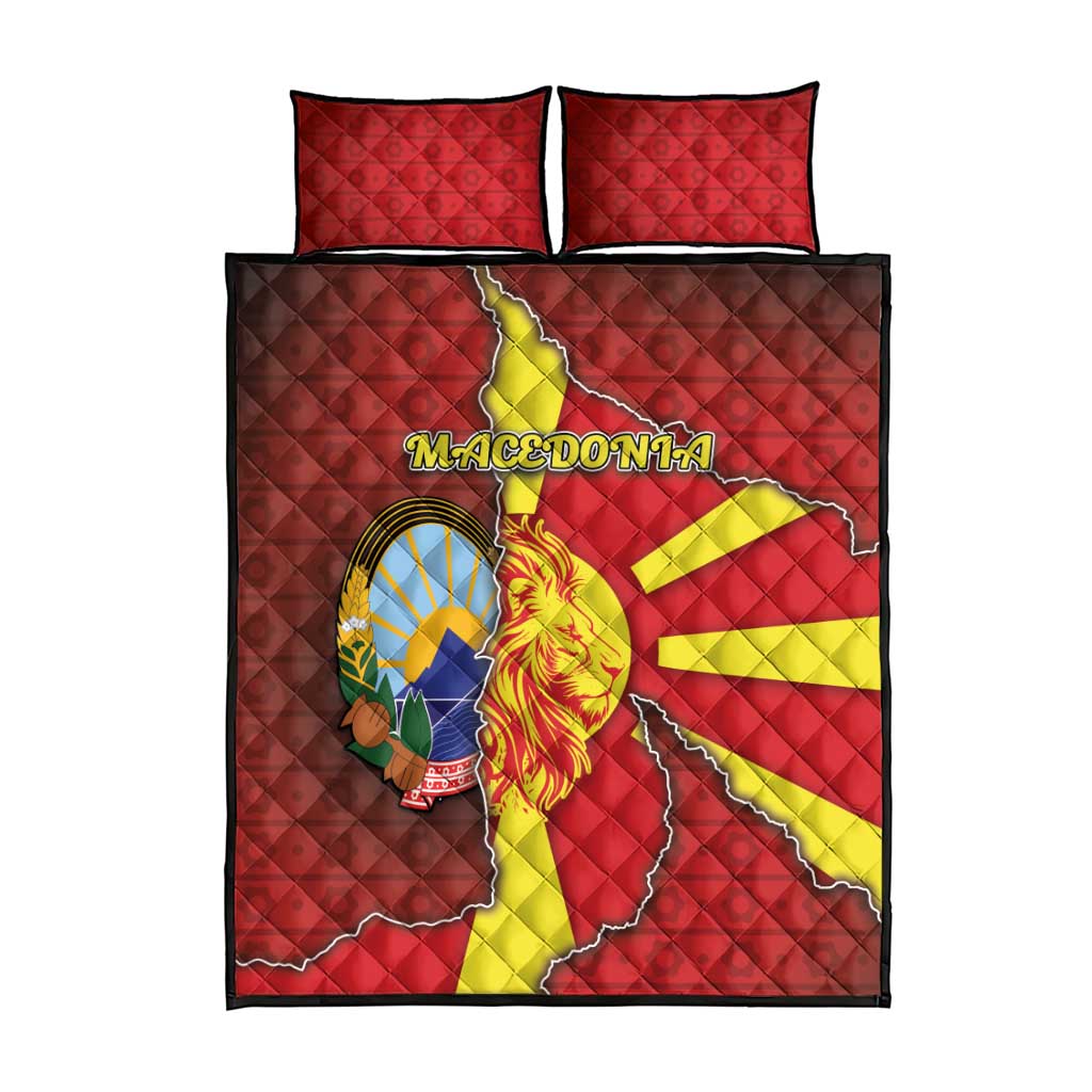 North Macedonia Quilt Bed Set National Emblem With Lion - Wonder Print Shop