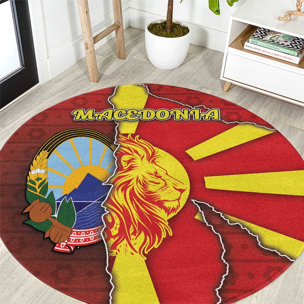 North Macedonia Round Carpet National Emblem With Lion - Wonder Print Shop