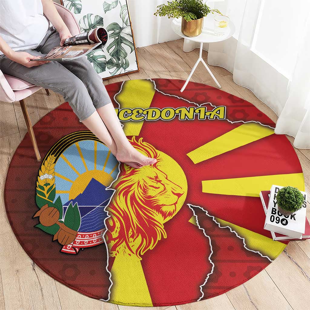 North Macedonia Round Carpet National Emblem With Lion - Wonder Print Shop