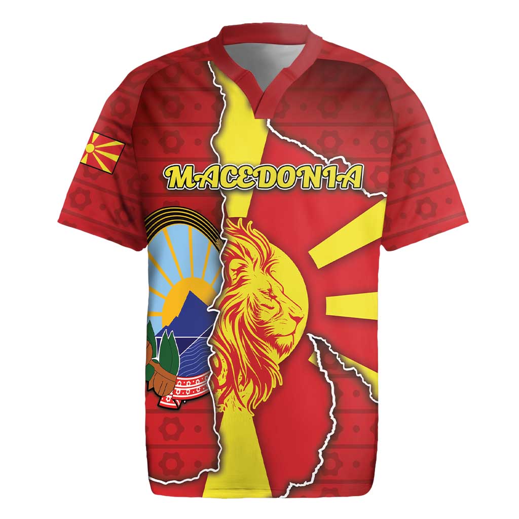 Personalized North Macedonia Rugby Jersey National Emblem With Lion - Wonder Print Shop