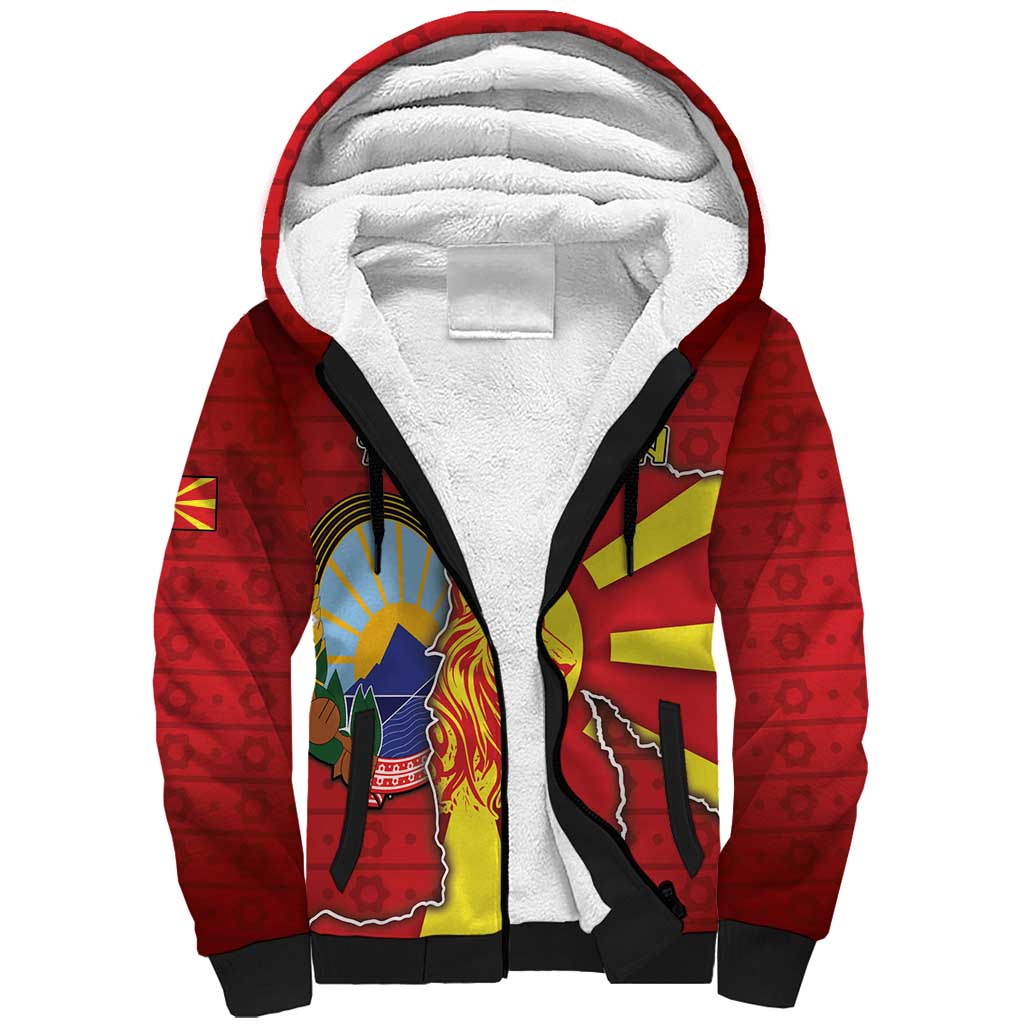 Personalized North Macedonia Sherpa Hoodie National Emblem With Lion - Wonder Print Shop