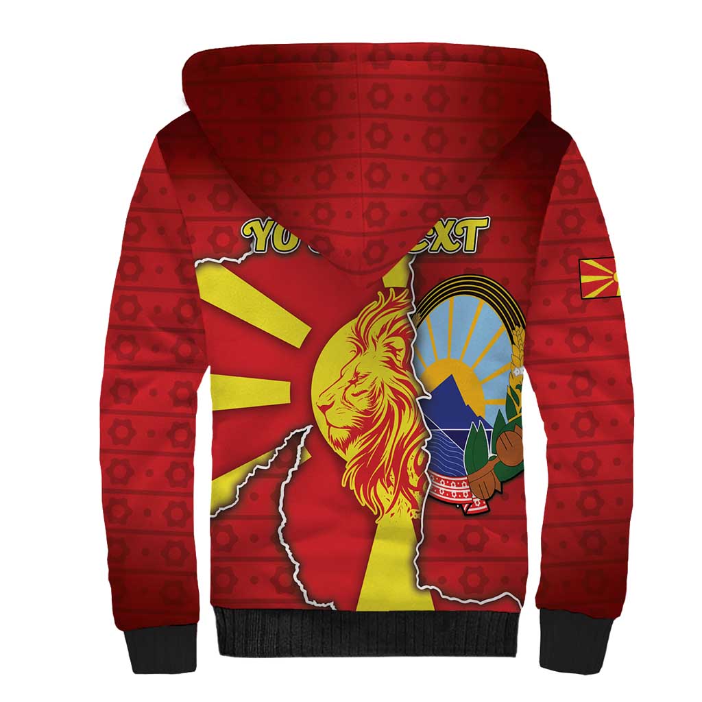 Personalized North Macedonia Sherpa Hoodie National Emblem With Lion - Wonder Print Shop