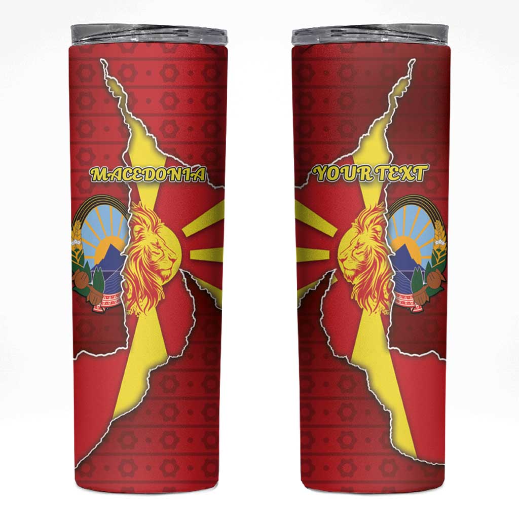 Personalized North Macedonia Skinny Tumbler National Emblem With Lion - Wonder Print Shop