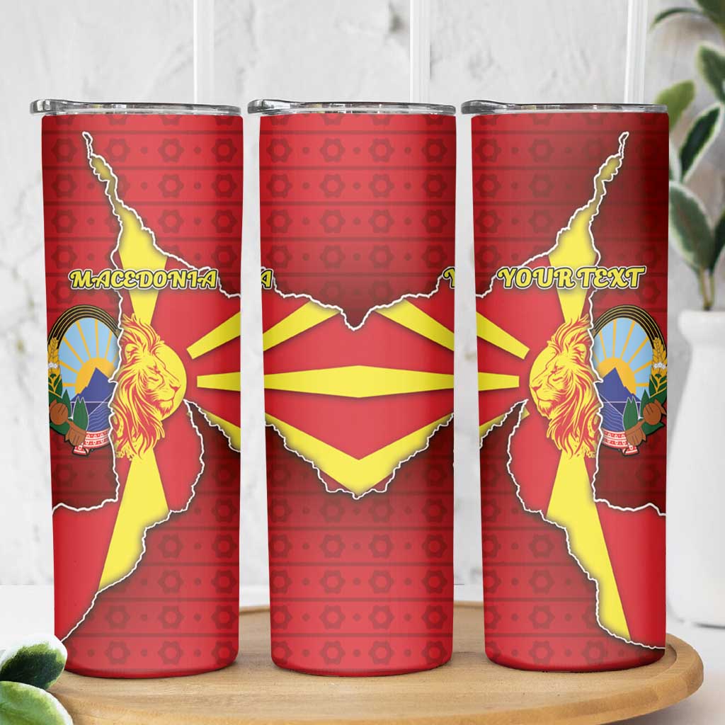 Personalized North Macedonia Skinny Tumbler National Emblem With Lion - Wonder Print Shop