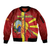 Personalized North Macedonia Sleeve Zip Bomber Jacket National Emblem With Lion - Wonder Print Shop