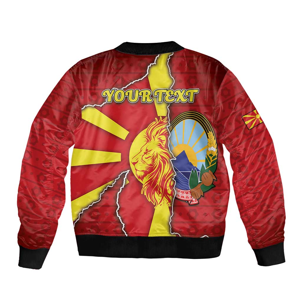 Personalized North Macedonia Sleeve Zip Bomber Jacket National Emblem With Lion - Wonder Print Shop