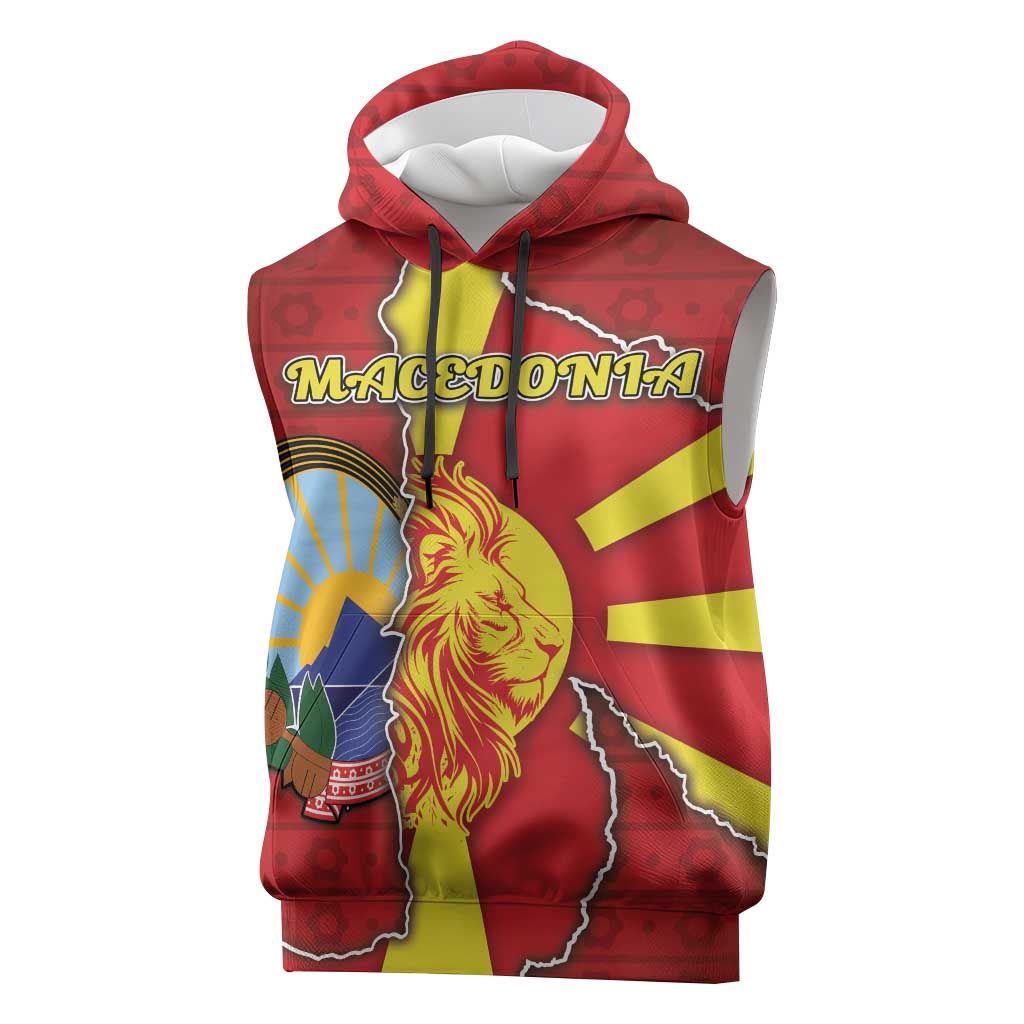 Personalized North Macedonia Sleeveless Hoodie National Emblem With Lion - Wonder Print Shop