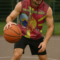 Personalized North Macedonia Sleeveless Hoodie National Emblem With Lion - Wonder Print Shop