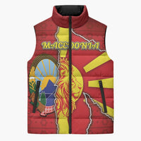 Personalized North Macedonia Sleeveless Puffer Jacket National Emblem With Lion - Wonder Print Shop