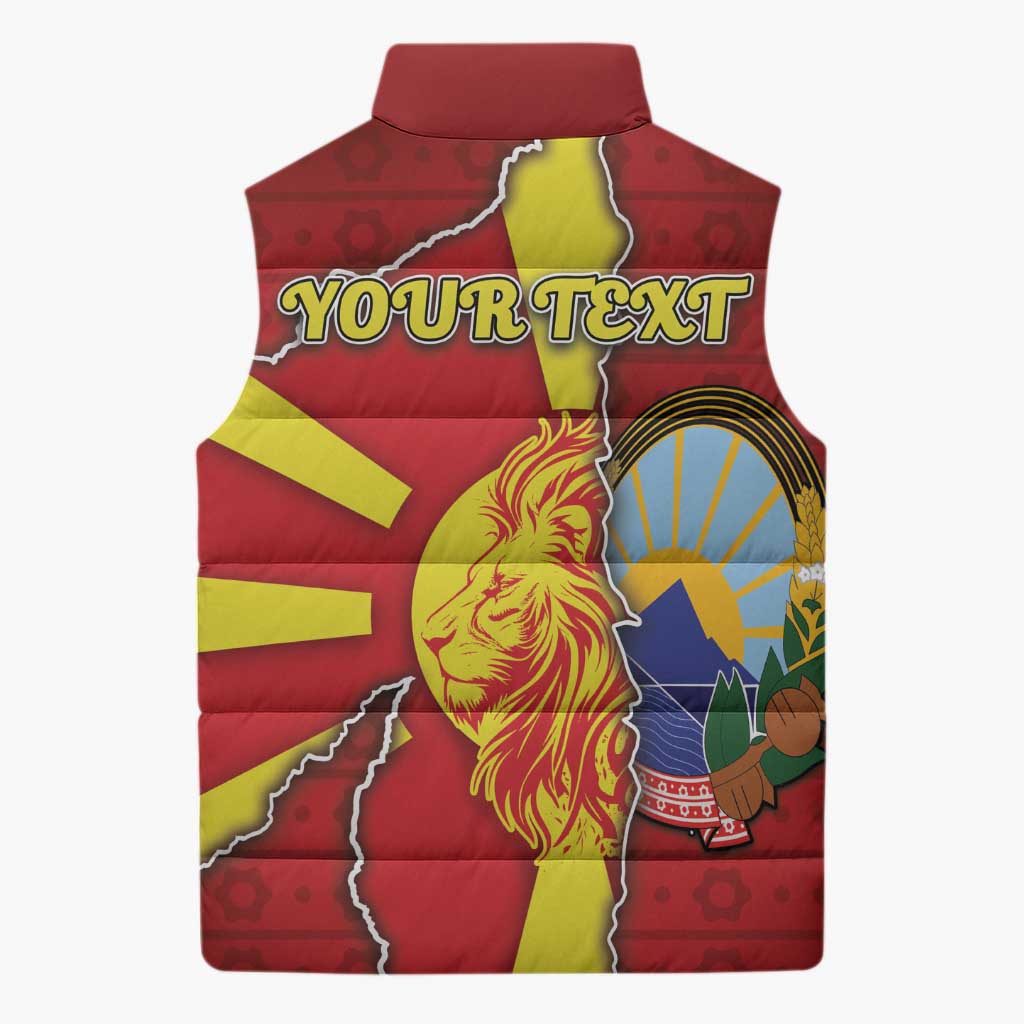Personalized North Macedonia Sleeveless Puffer Jacket National Emblem With Lion - Wonder Print Shop