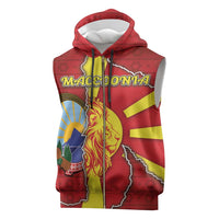 Personalized North Macedonia Sleeveless Zip Hoodie National Emblem With Lion - Wonder Print Shop