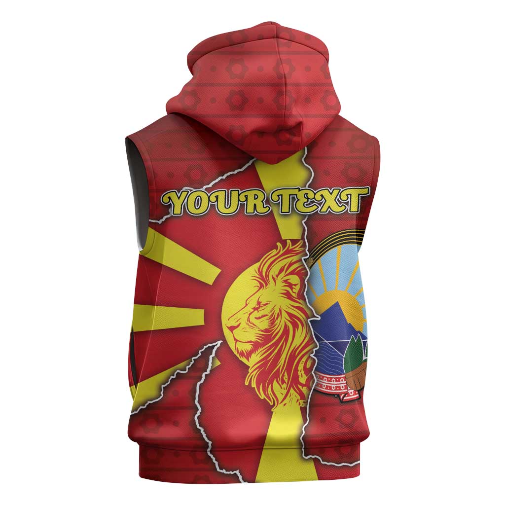 Personalized North Macedonia Sleeveless Zip Hoodie National Emblem With Lion - Wonder Print Shop