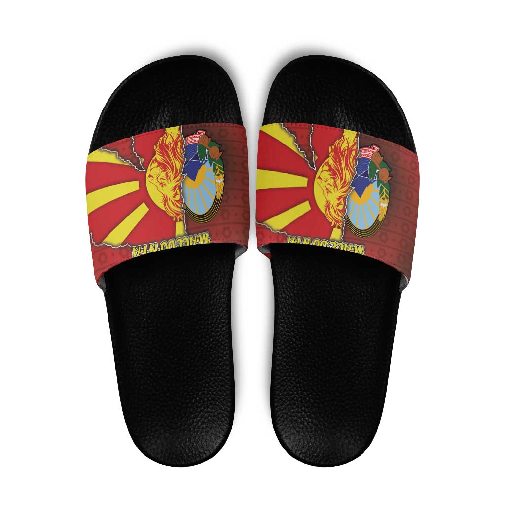 North Macedonia Slide Sandals National Emblem With Lion - Wonder Print Shop